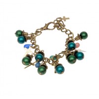 Pulsera "Cruces y Perlas" Verde